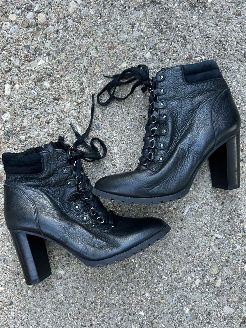 Antonio Melani Women's Black Lace-Up Leather High Heel Ankle Boots Size 7.5